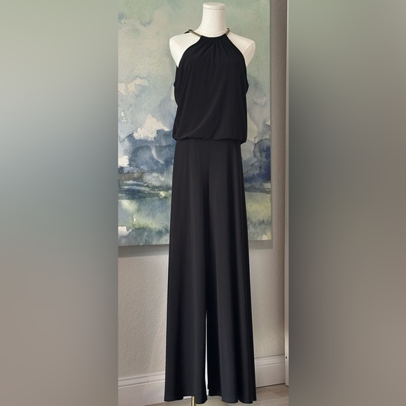 MSK Pants - MSK M Backless Black Pant Suit with Gold Tone Neck Collar Necklace